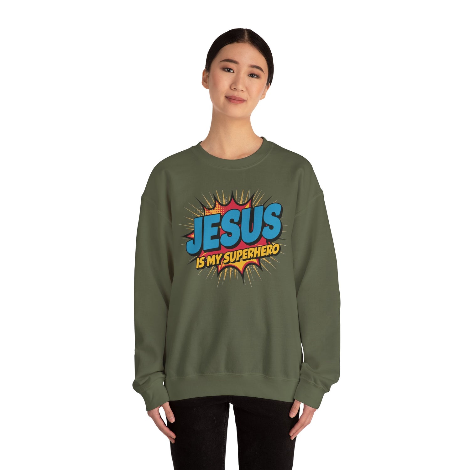 Unisex Heavy Blend™ Crewneck Sweatshirt ‘Jesus is my Superhero