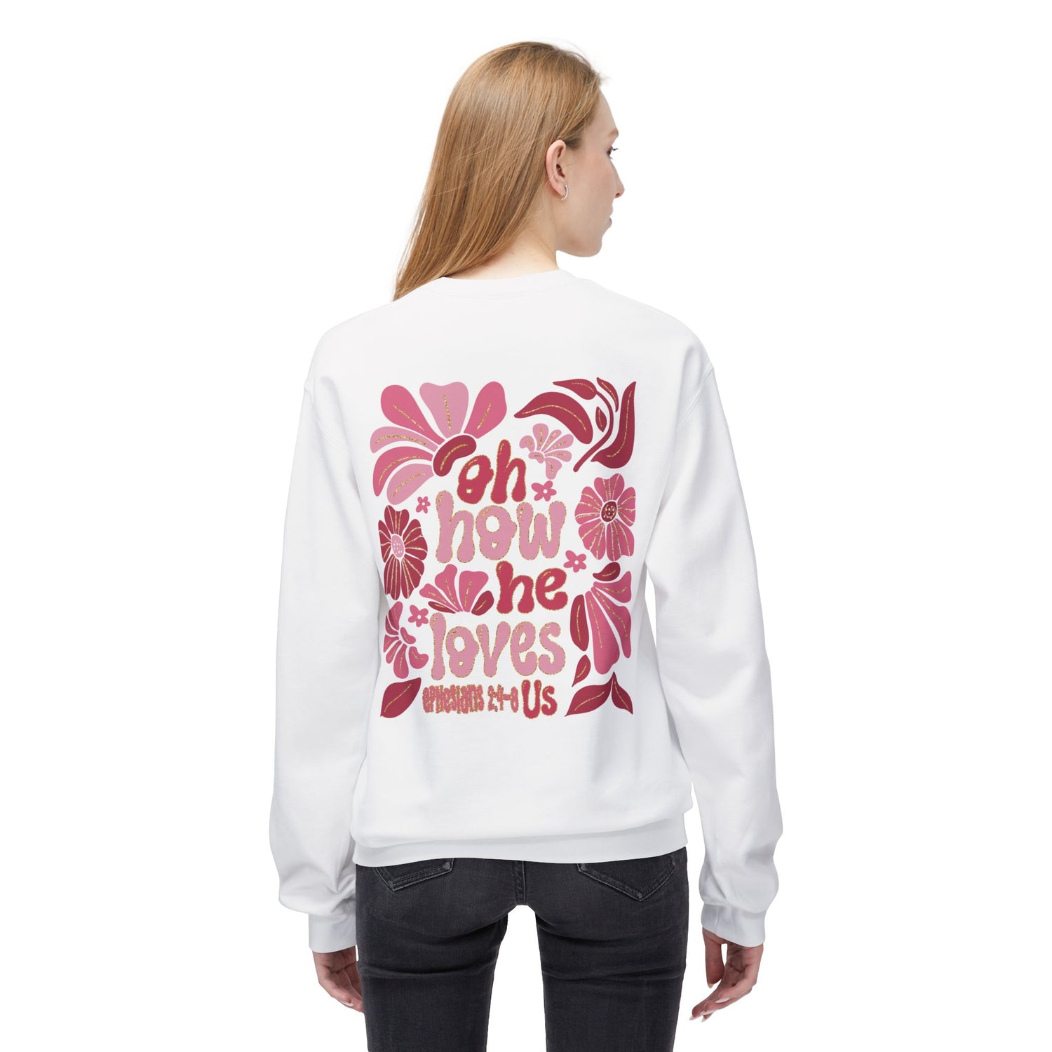 ‘ How He Loves Us”, Unisex Midweight Softstyle Fleece Crewneck Sweatshirt