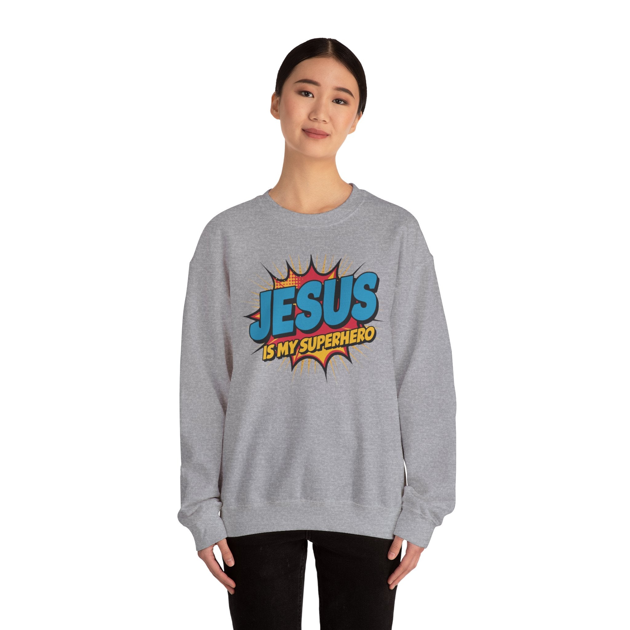 Unisex Heavy Blend™ Crewneck Sweatshirt ‘Jesus is my Superhero