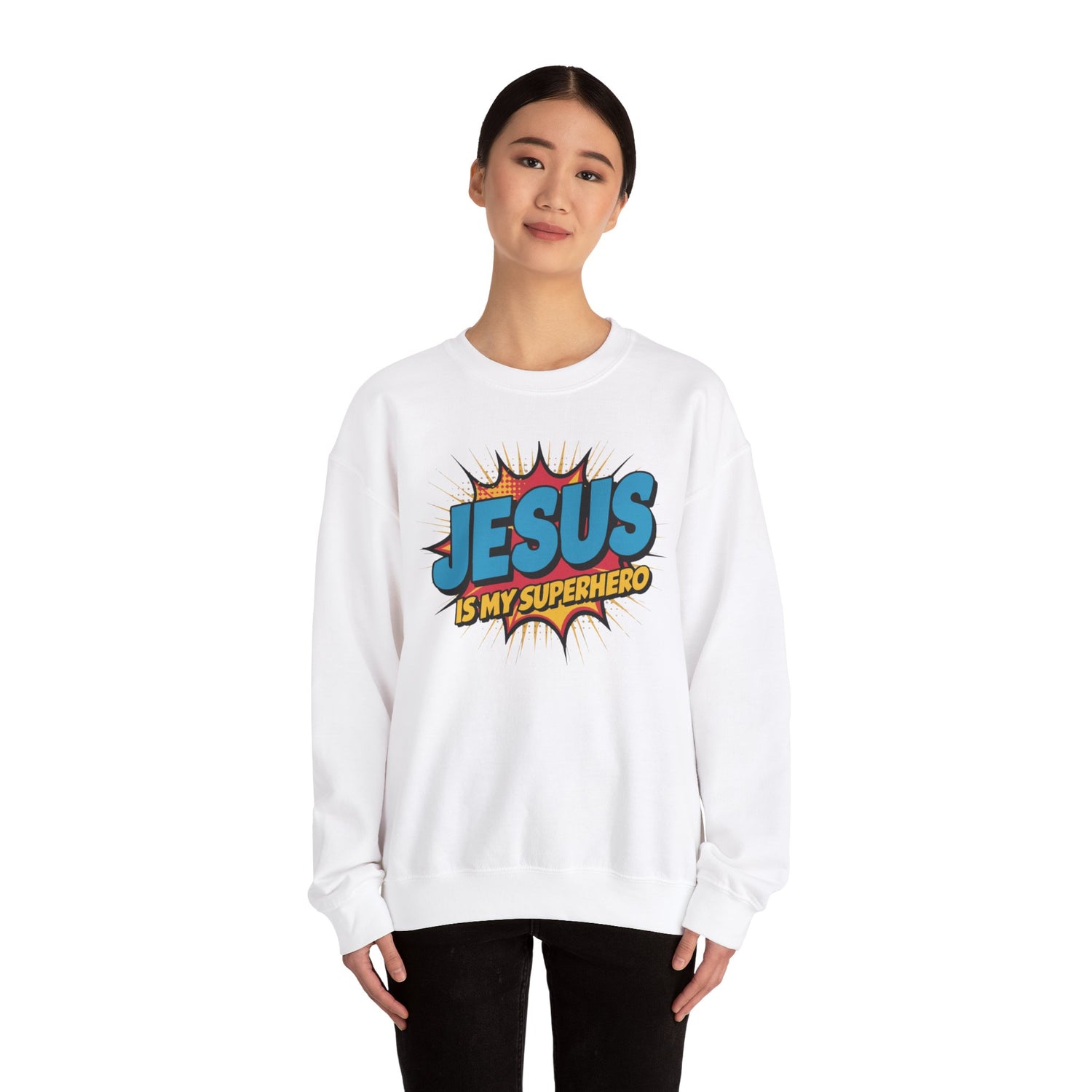 Unisex Heavy Blend™ Crewneck Sweatshirt ‘Jesus is my Superhero